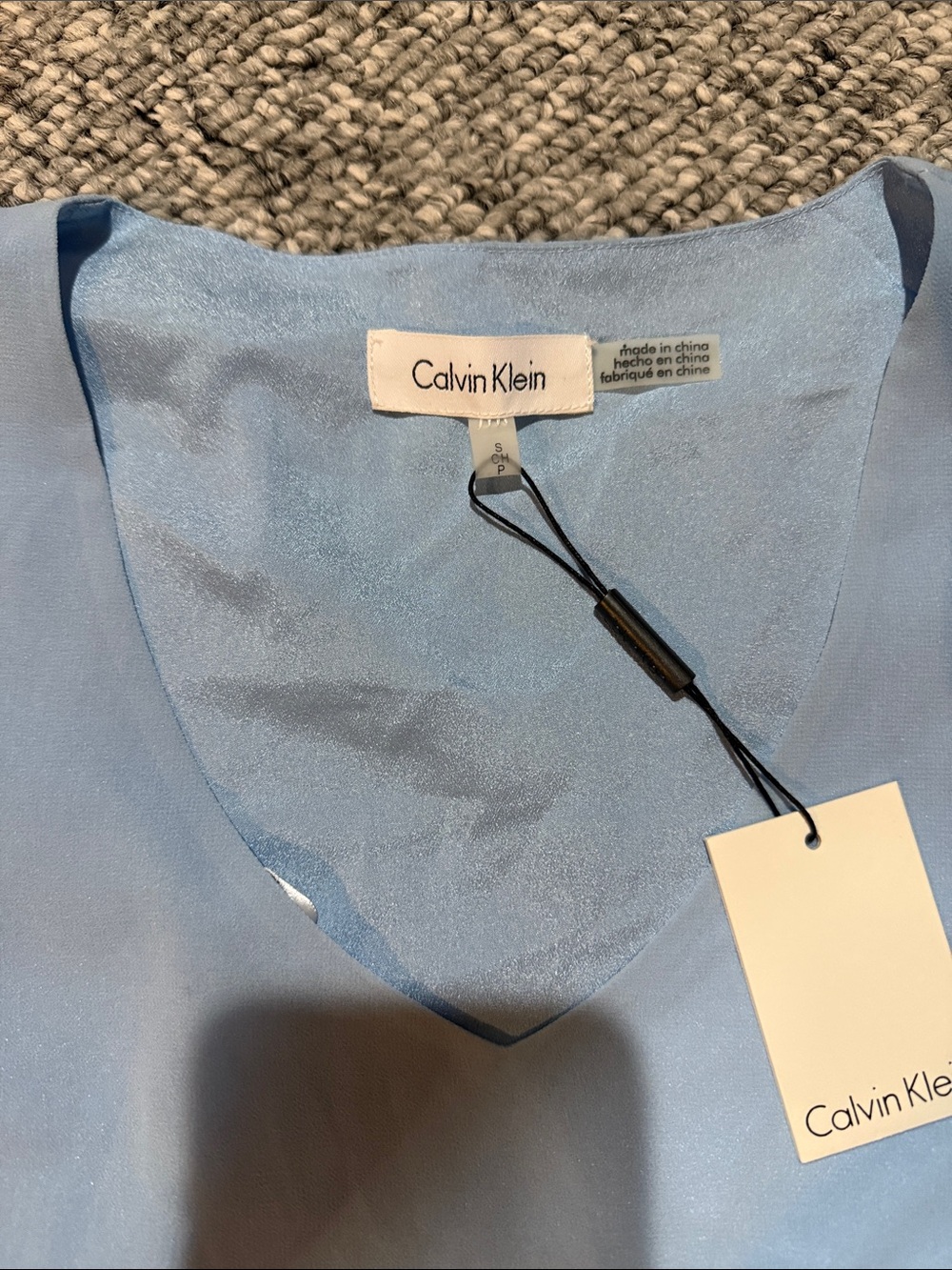 Calvin Klein Powder Blue V-Neck Ruffle Sleeve Top - Picture 3 of 5